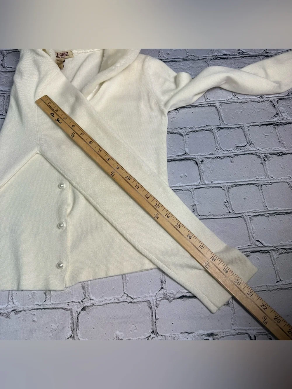 Vtg Y2K Doki Geki Ivory Button Cardigan Faux Fur Collar Winter Coquette Size L